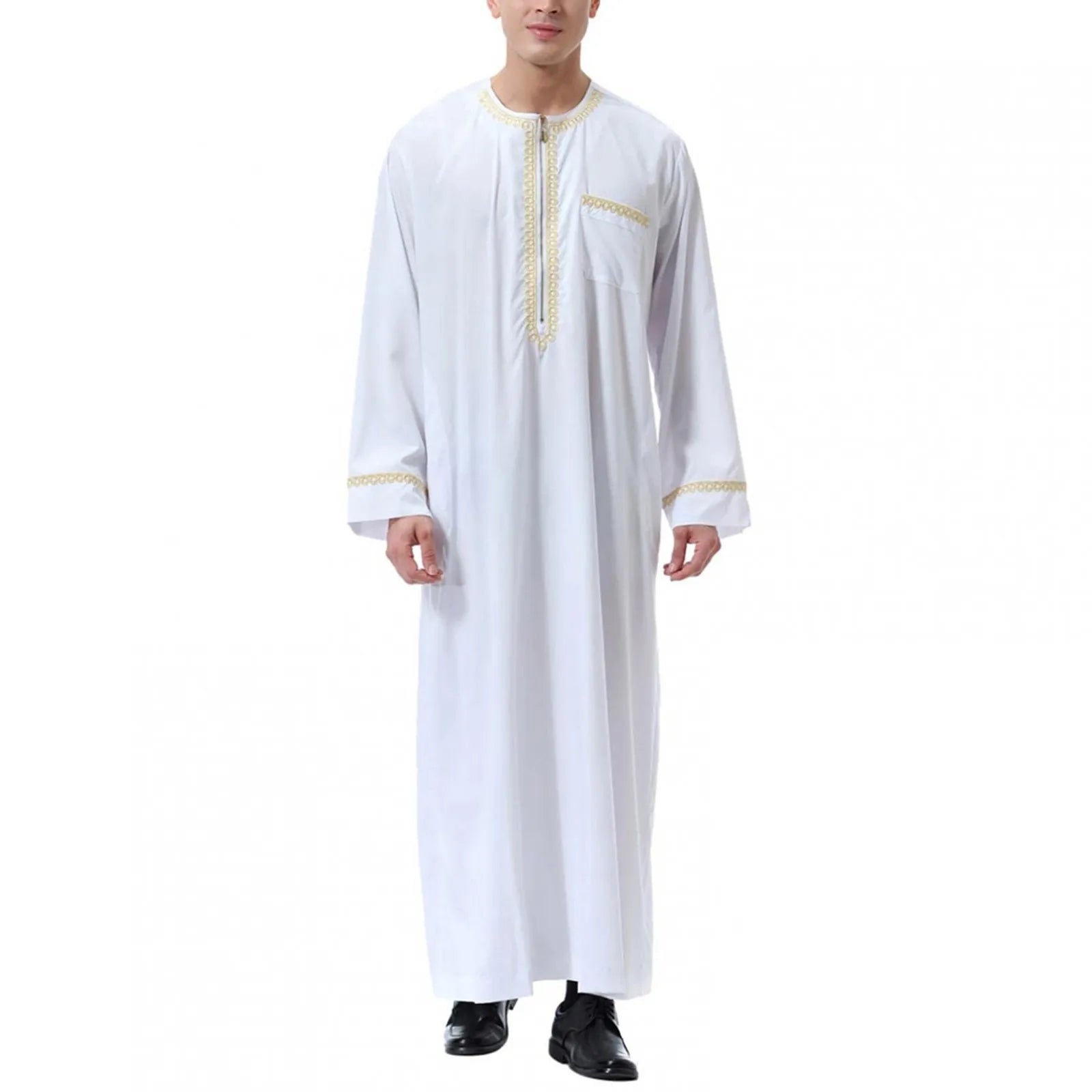 Traditional Muslim Clothing Men's Muslim Shirt robe embroidery Islamic Royalty Dubai Robe O-Neck Long Sleeve Retro Loose Abaya - AMULET RING STORE