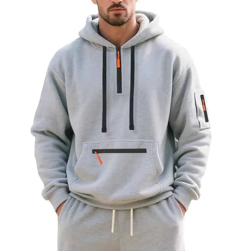 Men's Hooded Fleece Pullover Sporty Casual Jacket European American Style Autumn Winter Warm Comfortable Men's Outerwear