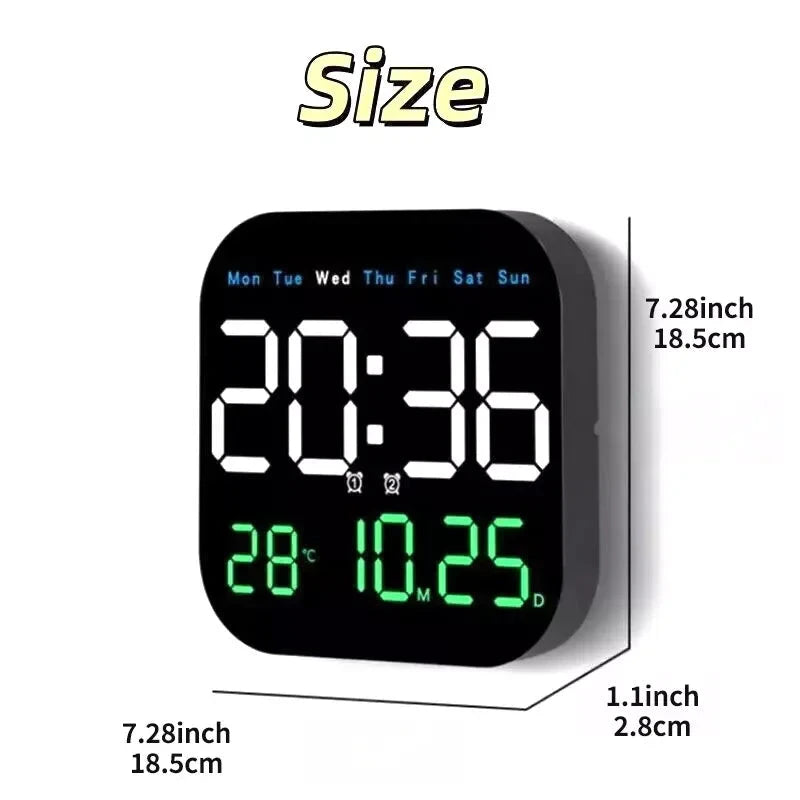 LED Large Digital Wall Clock Remote Control Temperature Date Week Display Adjust