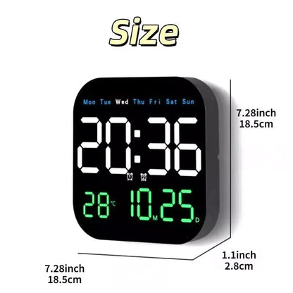 LED Large Digital Wall Clock Remote Control Temperature Date Week Display Adjust