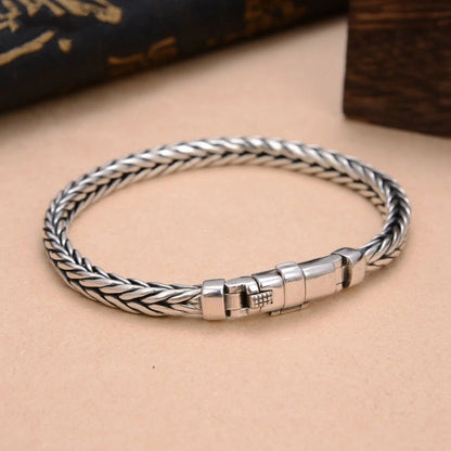 100% S925 Sterling Silver Handmade Woven Retro Domineering Style Personality Keel Man Woman Pure S925 Silver Bracelet Jewelry - AMULET RING STORE