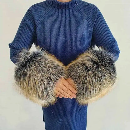 Large Winter Faux Fox Fur Scarf Women Jackets Warm Fluffy Shawl Fashion Artificial Fur Collar And Cuff Set Fluffy Scarves Female