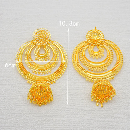 Fan Shape Earrings New Fashion Dubai Gold Color Drop Earrings French African Women Girls Party Gifts Wedding Jewelry Earring