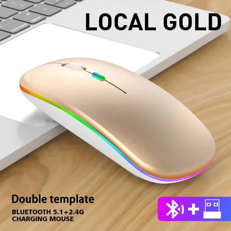 Wireless Mouse Bluetooth and 2.4GHz Dual Modes Rechargeable RGB Ergonomic Silent Click for PC iPad Laptop Cell Phone TV - AMULET RING STORE