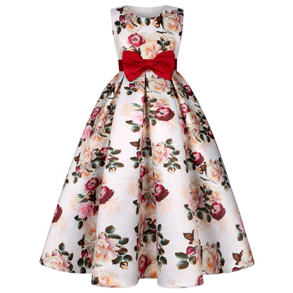 New  source Long girls dress printed princess dress dress children catwalk evening dress Cuhk children