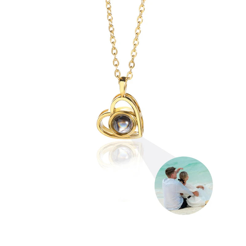 Custom Photo Necklace Personalized Picture Projection Necklace Rose Flower Projective Pendant Necklace Memorial Gifts For Women