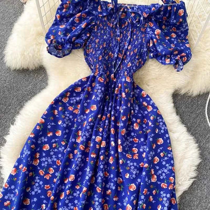 YuooMuoo Romantic Floral Print Long Dress 2024 New Summer Off Shoulders Puff Sleeve Big Swing Women Dress Korean Party Vestidos