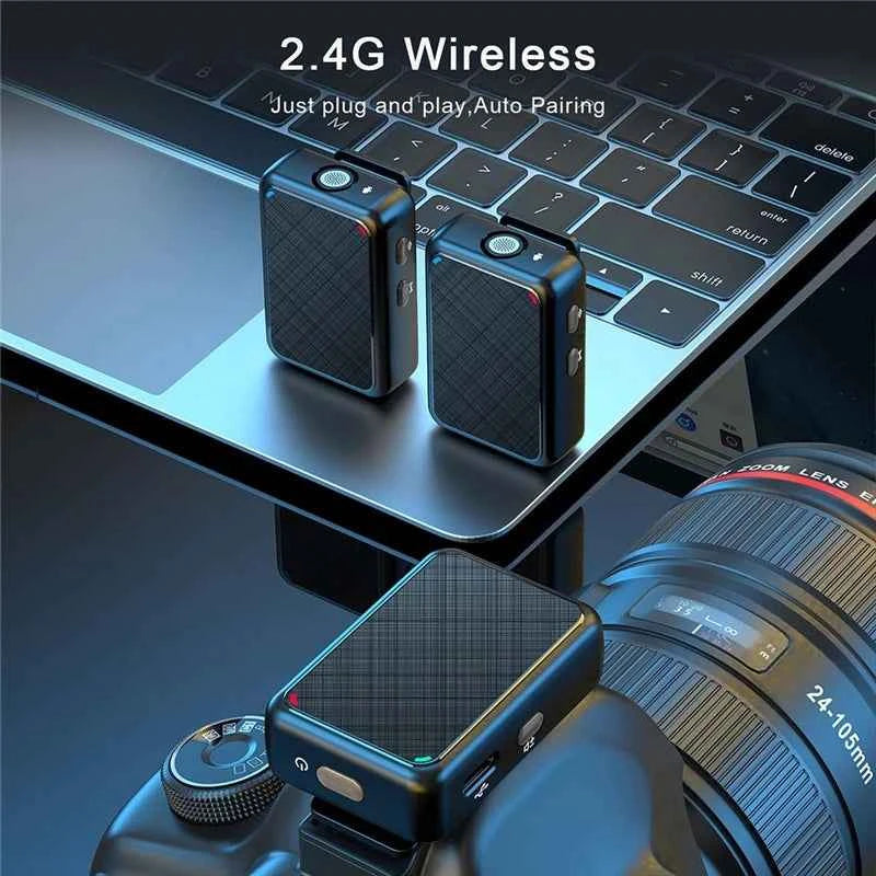 Wireless Lavalier Recording Microphone Dual Channel Lapel Mic System with 98ft For Smartphone DSLR Camera DV Vlog YouTube Live