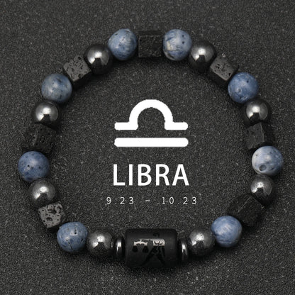 12 Constellation Natural Blue Coral Lava Stone Stone Beads Bracelet For Men Couple Rope Friendship Zodiac