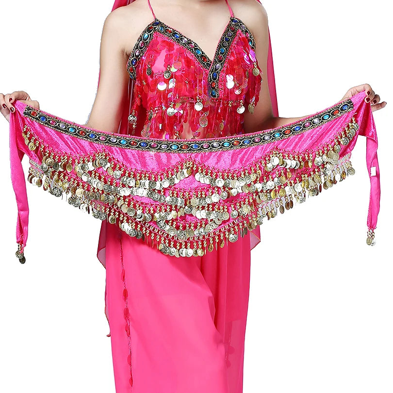 1PC New Style Belly Dance Belt Newest Multi-color Glass Silk Velvet Dancing Belt Scarf Crystal BellyDance Waist Chain Hip Scarf - AMULET RING STORE