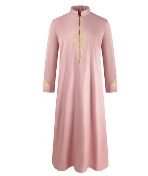 Men's Long Sleeved Dubai Türkiye India Loose Islamic Collar Dress Jubba Thobe Ramadan Muslim Abaya Gown Solid House