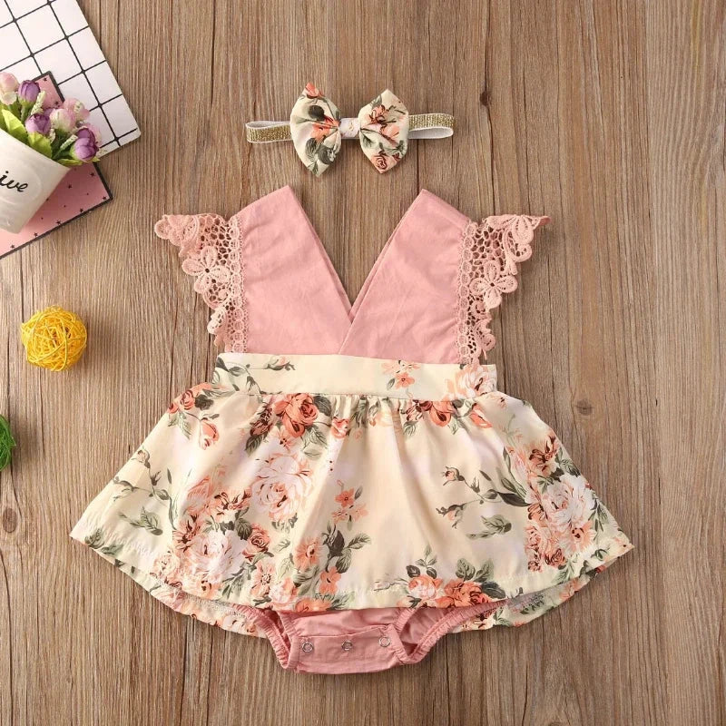 Baby Girl Dress New 2-piece Red Flower Baby Clothing Newborn Girl Lace Dress Princess Skirt Clothing 0-24M Princess Dress - AMULET RING STORE