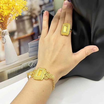 Earring Tassel Necklace Middle East 4pcs Jewelry Women Cuff Bangles with Ring Jewelry Dubai Fashion Set African Jewelry Wedding