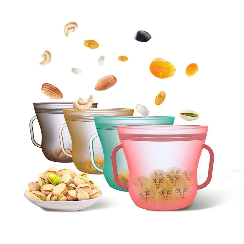 Cartoon Silicone Fresh-keeping Storage Bag,Reusable Food Grade Snack Bags for Children,Zipper Bag,Eco-Friendly,Leakproof - AMULET RING STORE