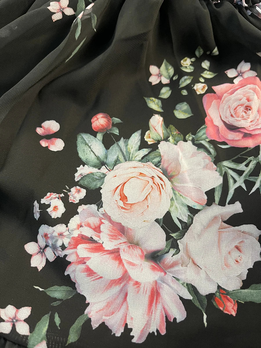 Woman Floral Print Dress Summer Spaghetti Strap Off Shoulder Sleeveless Dresses Holiday A-Line Mesh Fabric Party Dress Vestidos - AMULET RING STORE