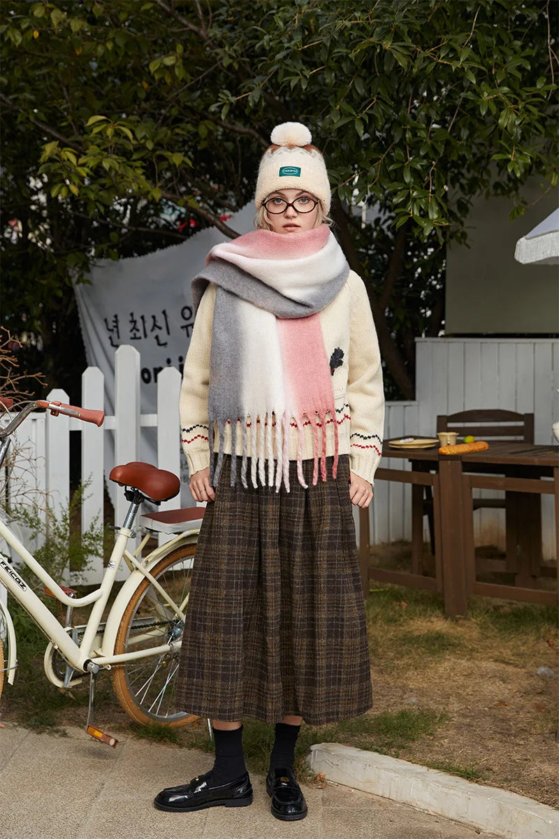 New Fashion Mohair Stripted Tassel Scarf Women Autumn Winter Korean Version Thickened Warm Soft Female Shawl Colorful Muffler