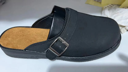 Men's Slippers Fashion Big Size 48 Leather Casual Slippers Summer Half Slippers for Men Non Slip Beach Shoes Classic Clogs Shoes - AMULET RING STORE