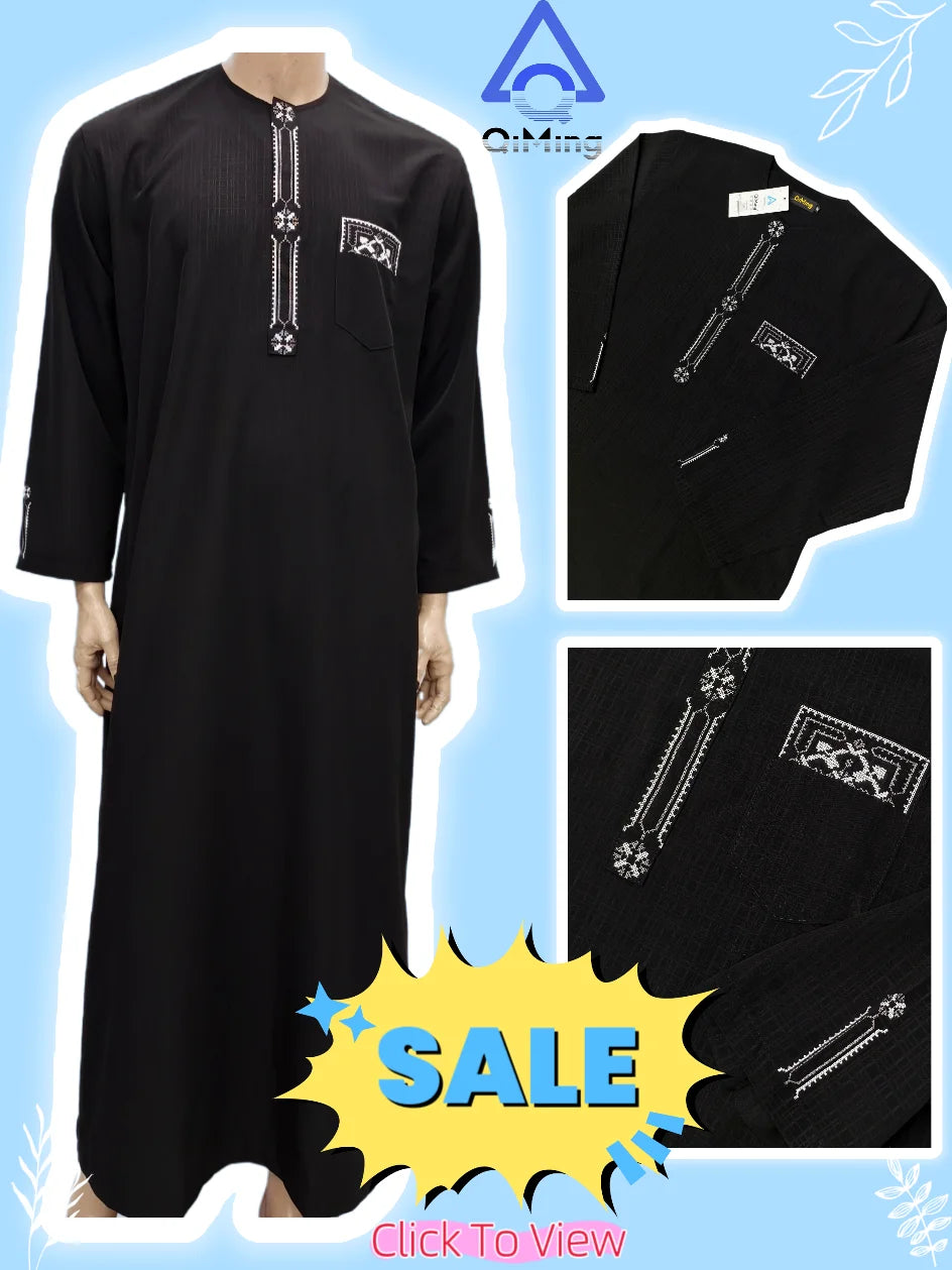 Arabian Jubba Thobe Ramadan Clothing Abaya Muslim Islamic Moroccan African Men's Nice Prayer Eid Robe Long Sleeve Embroidery