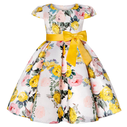 2025 Transnational Girls' Dress Children's Princess Dress Retro Print Formal Dress Holiday Hostess Dress Hot Sale