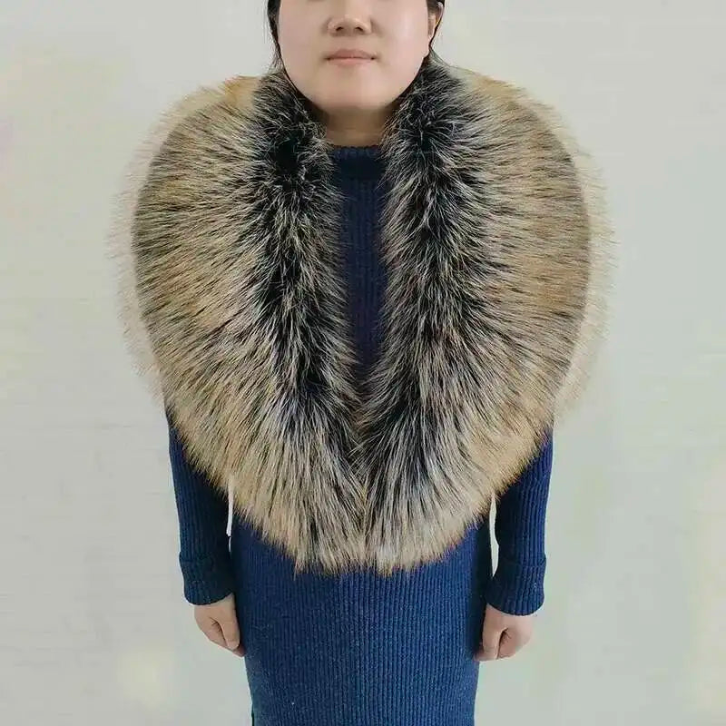 Large Winter Faux Fox Fur Scarf Women Jackets Warm Fluffy Shawl Fashion Artificial Fur Collar And Cuff Set Fluffy Scarves Female