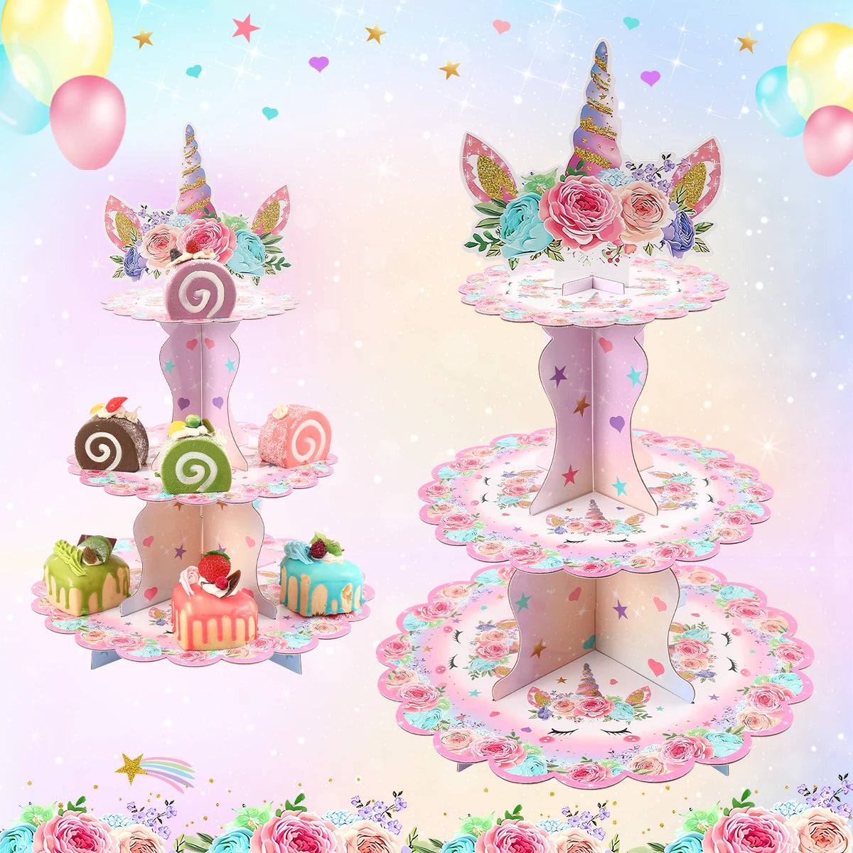 Cake Display Stand Jungle Mermaid Birthday Party Decorations Kids Dessert Holder Cake Tray Butterfly Baby Shower Cupcake Support - AMULET RING STORE