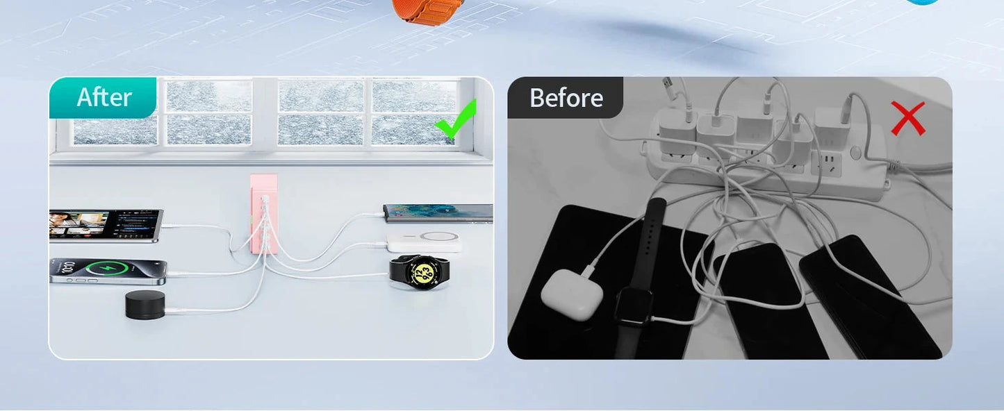 USB C Charging Station:100W 6-Port GaN Fast Charging Hub-PD 3.0 Type C and USB A Charging Case-Wall Charger Power Adapter-Purple