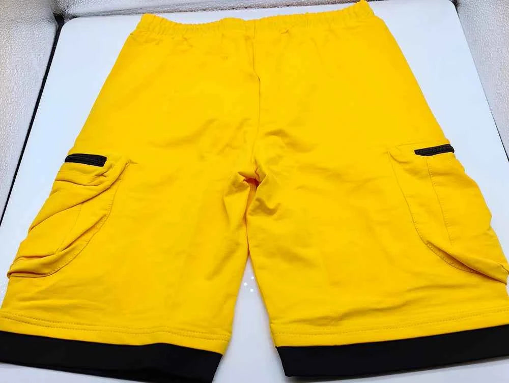 Mens Summer Cargo Shorts Cotton Workout Fitness Shorts Breathable Jogger Training Gyms Bodybuilding Multi Pocket Yellow Shorts