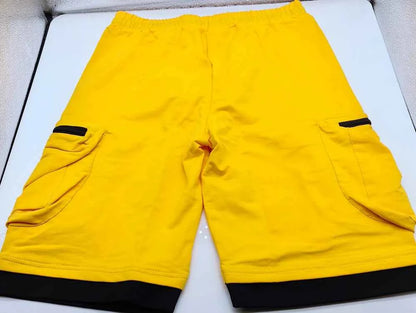 Mens Summer Cargo Shorts Cotton Workout Fitness Shorts Breathable Jogger Training Gyms Bodybuilding Multi Pocket Yellow Shorts
