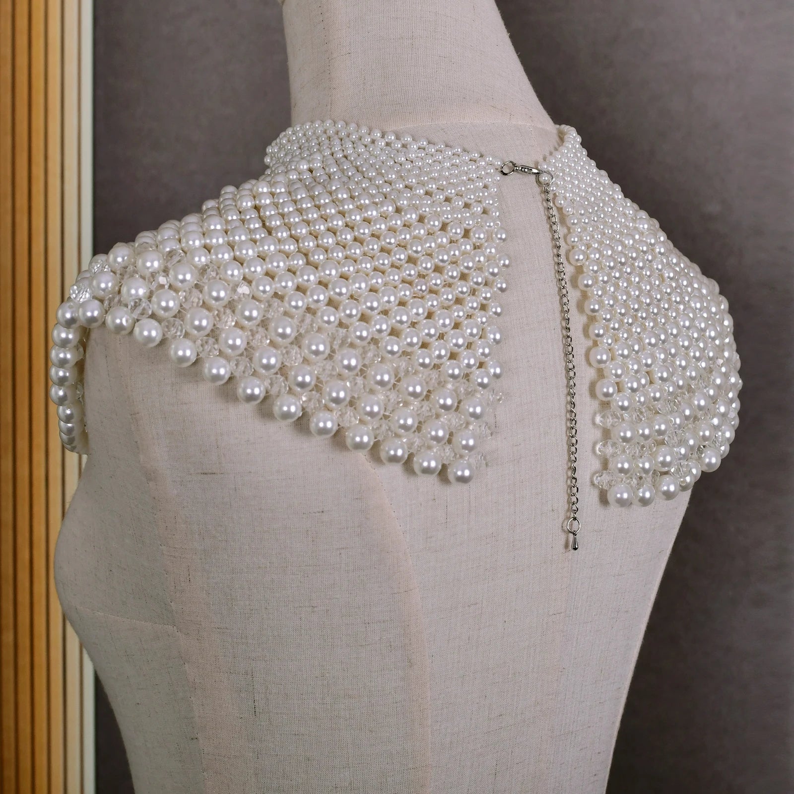 VG68 Pearls Necklace Beaded Neck Chain Bridal Covered Body Chain Women Accessories Off Shoulder Bolero Neck Chain Decoration - AMULET RING STORE