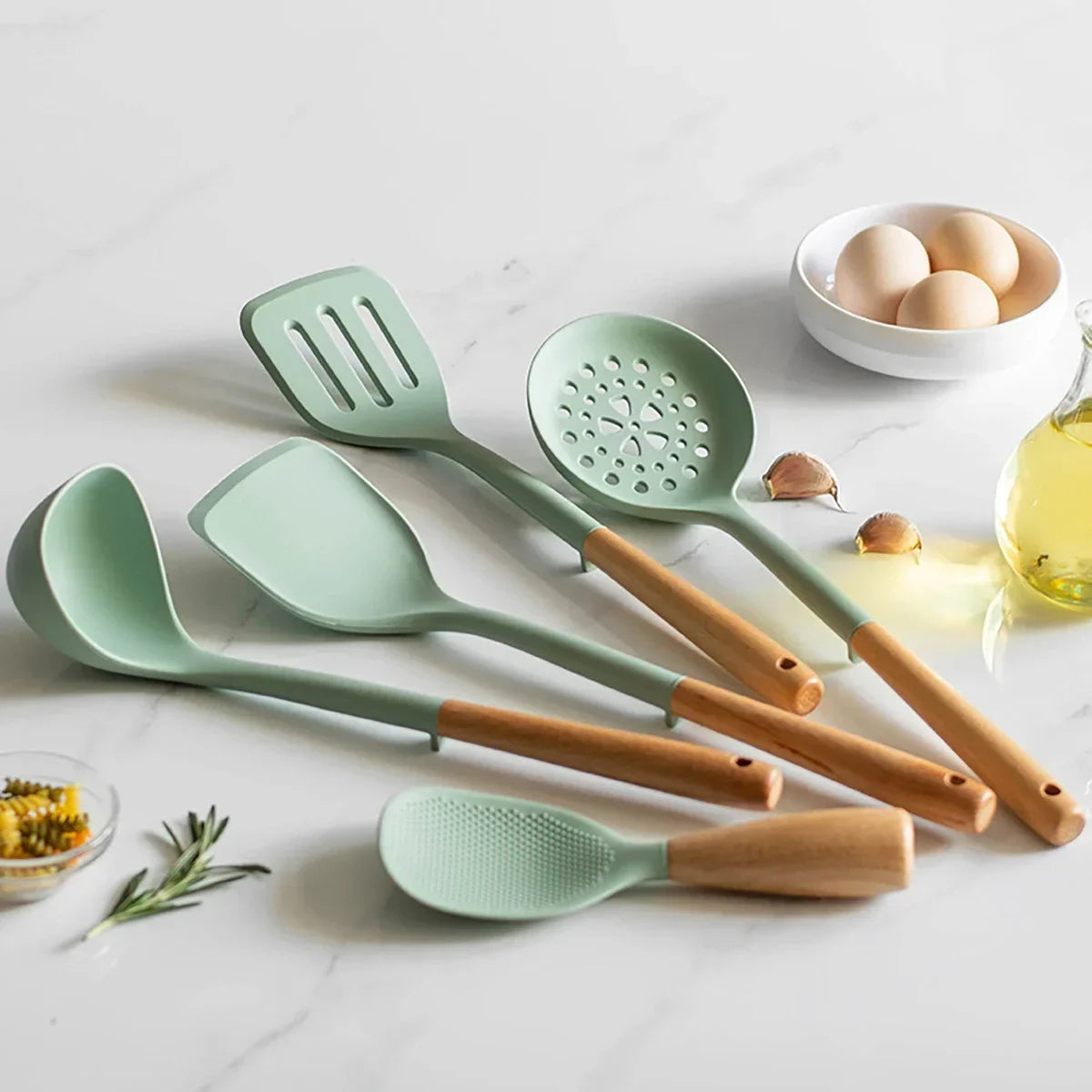 NEW Silicone Spatula Non Stick Pan Wooden Handle Silicone Vegetable Heat-resistant Silicone Cooking Spatula Spoon Kitchen tool - AMULET RING STORE