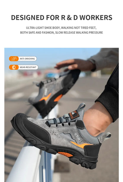 Men Safety Work Shoes Plastic Toe Safety Boots Fashion Lightweight Comfort Working Sneakers Anti-puncture Indestructible Shoes - AMULET RING STORE