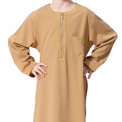 Small Size Muslim Man Clothing Islamic Muslim Arabic Men's Robe Long Sleeve Embroidered Stand Collar Arabian Thobe