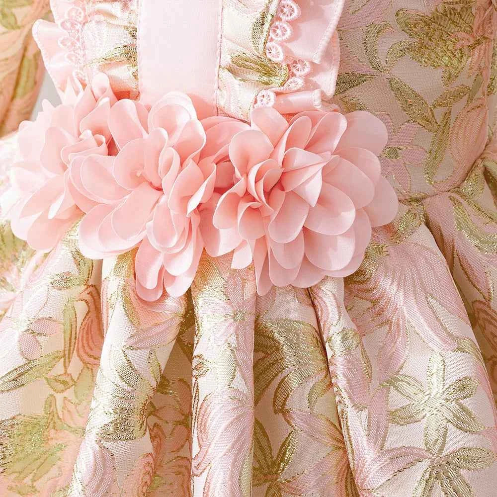Toddler Girls Floral Lolita Party Dresses Kids Pink Fancy Birthday Gown Baby Carnival Pageant Fashion Dress Children Costumes