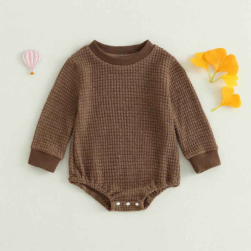 2023-06-23 Lioraitiin 0-18M Baby Boys Autumn Winter Bodysuit Casual Jumpsuit Infant Solid Long Sleeve Crew Neck Jumpsuit - AMULET RING STORE