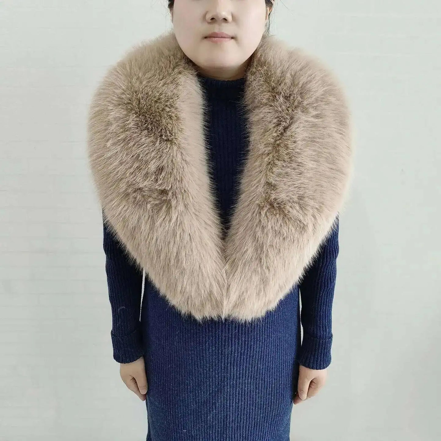 Large Winter Faux Fox Fur Scarf Women Jackets Warm Fluffy Shawl Fashion Artificial Fur Collar And Cuff Set Fluffy Scarves Female