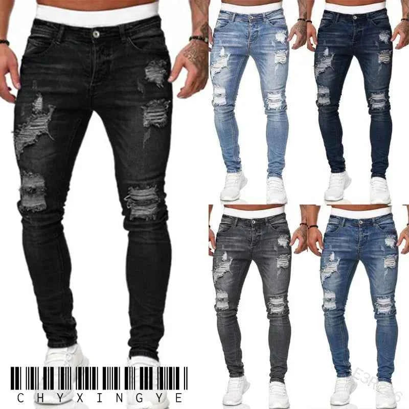 Ripped Jeans Men Stretch Skinny Grey Blue Black Hip Hop Denim Trousers Streetwear Casual Slim Fit Jeans for Men Jogging jean