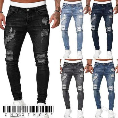 Ripped Jeans Men Stretch Skinny Grey Blue Black Hip Hop Denim Trousers Streetwear Casual Slim Fit Jeans for Men Jogging jean