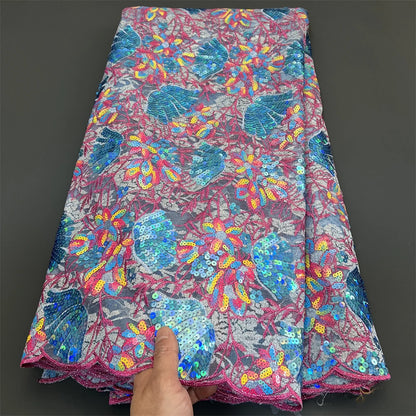 African Nigerian Tulle Lace Fabric - 3D Sequins Embroidery