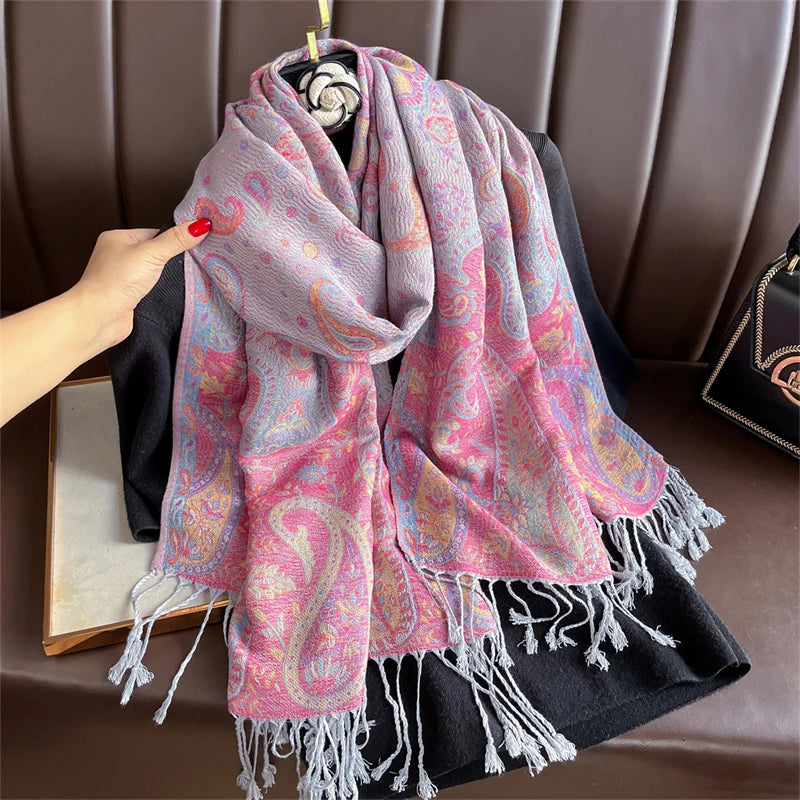 Elegant Ethnic Autumn Cashmere Shawl for Women Jacquard Pashmina Scarves Bufandas De Invierno Mujer Female Foulard Stoles Scarf - AMULET RING STORE