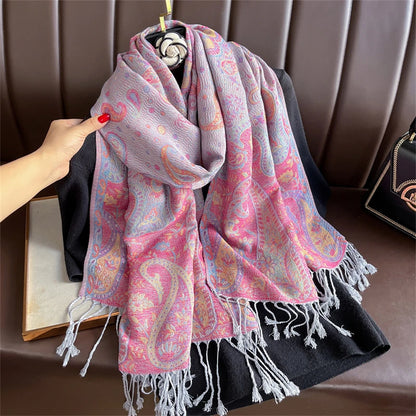 Elegant Ethnic Autumn Cashmere Shawl for Women Jacquard Pashmina Scarves Bufandas De Invierno Mujer Female Foulard Stoles Scarf - AMULET RING STORE