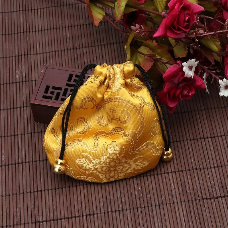 Silk Brocade Jewelry Drawstring Gift Bags Coin Purse Embroidered Candy Chocolate Bag for Wedding Party - AMULET RING STORE