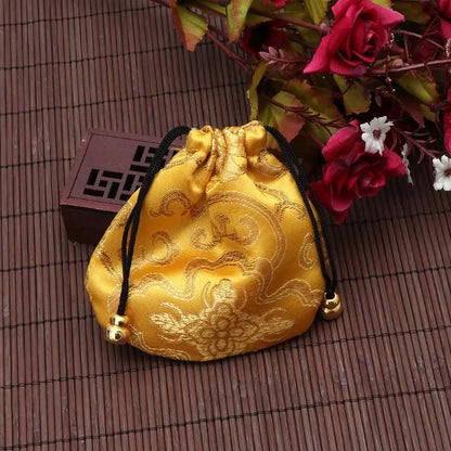 Silk Brocade Jewelry Drawstring Gift Bags Coin Purse Embroidered Candy Chocolate Bag for Wedding Party - AMULET RING STORE