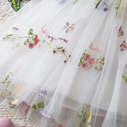 Delicate Party Prom Evening Dress Colorful Flower Embroidery Dresses Fashion Butterfly Princess Dress Birthday Princess Clothes