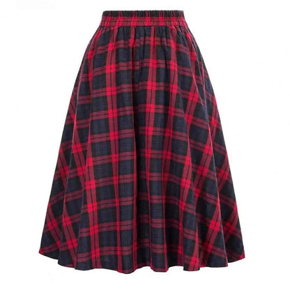High Waist Plaid Swing Skirt Faionable Large Flounce Midi Skirt Women's Premium Clothing A-Line Silhouette Umbrella Skirt