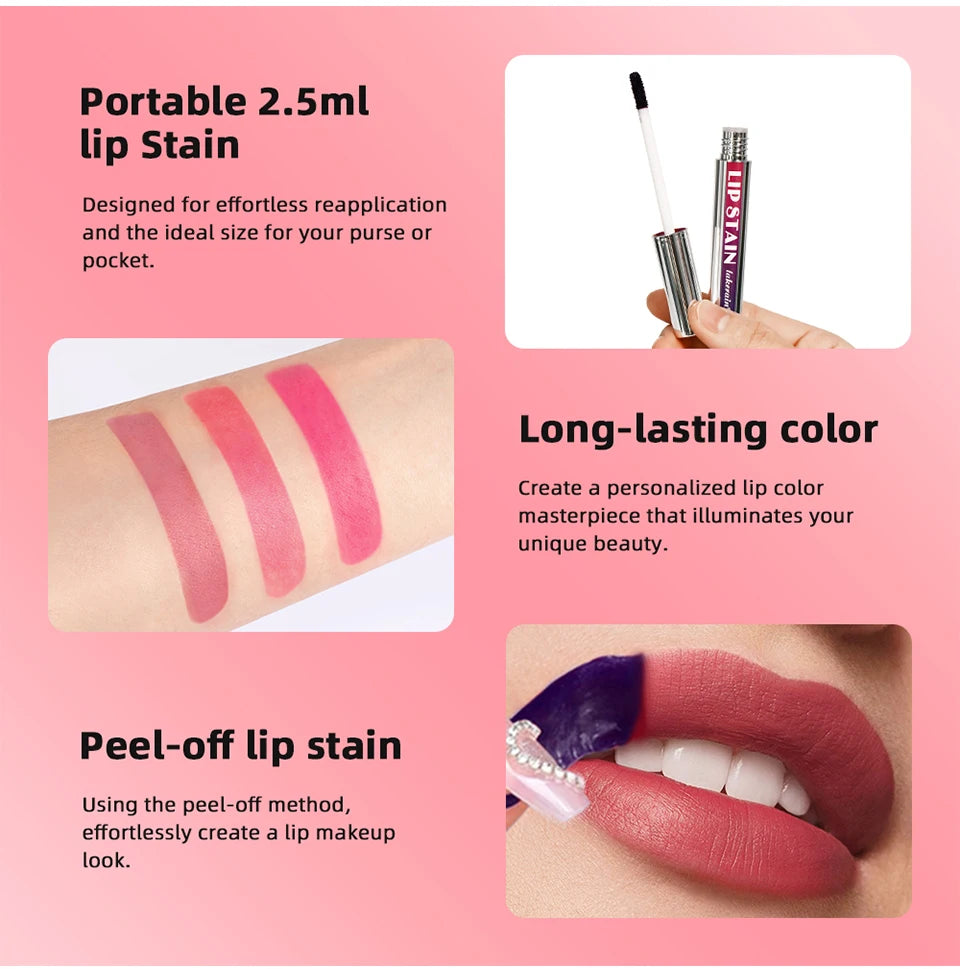 Peel Off Lip Stain Reveal Long Lasting Waterproof Pink Lip Tint Transfer Proof Non-stick Cup Natural Lip Stain Women's Cosmetics - AMULET RING STORE