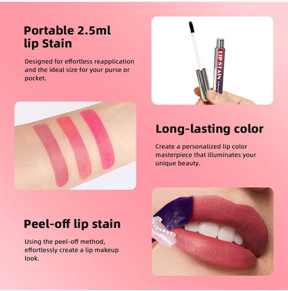 Peel Off Lip Stain Reveal Long Lasting Waterproof Pink Lip Tint Transfer Proof Non-stick Cup Natural Lip Stain Women's Cosmetics - AMULET RING STORE
