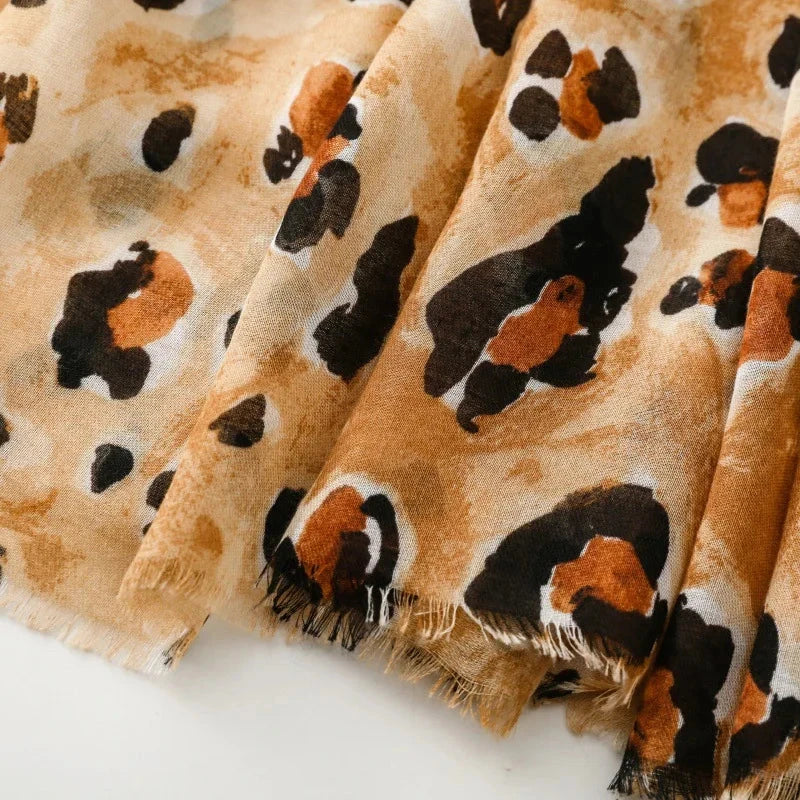 88*180cm Leopard Print Women Viscose Scarf Summer Beach Shawl Cotton Linen Feeling Tassel Pashmina Muslim Hijab Wrap Lady