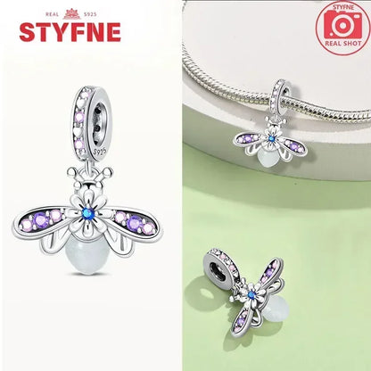 S925 Silver Glow-in-the-dark Firefly Charm Pendant Fit Original Charms Bracelet Gift Beads for Women Diy Fine Jewelry Gifts - AMULET RING STORE