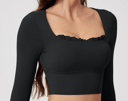 1/2PCS Pad Women Yoga Set Lotus Gym Fitness Long Sleeve Sports Crop Top High Waist Bell Flare Legging Workout Athletic Wear