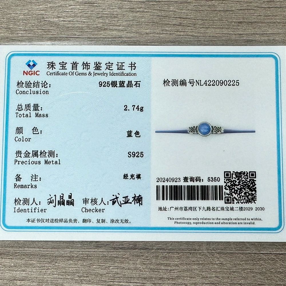 Retro 925 Silver Blue Crystal Ring, Natural Crystal Women's Ring Jewelry, Elegant Retro Ring Bohemian Style, Adjustable Size - AMULET RING STORE